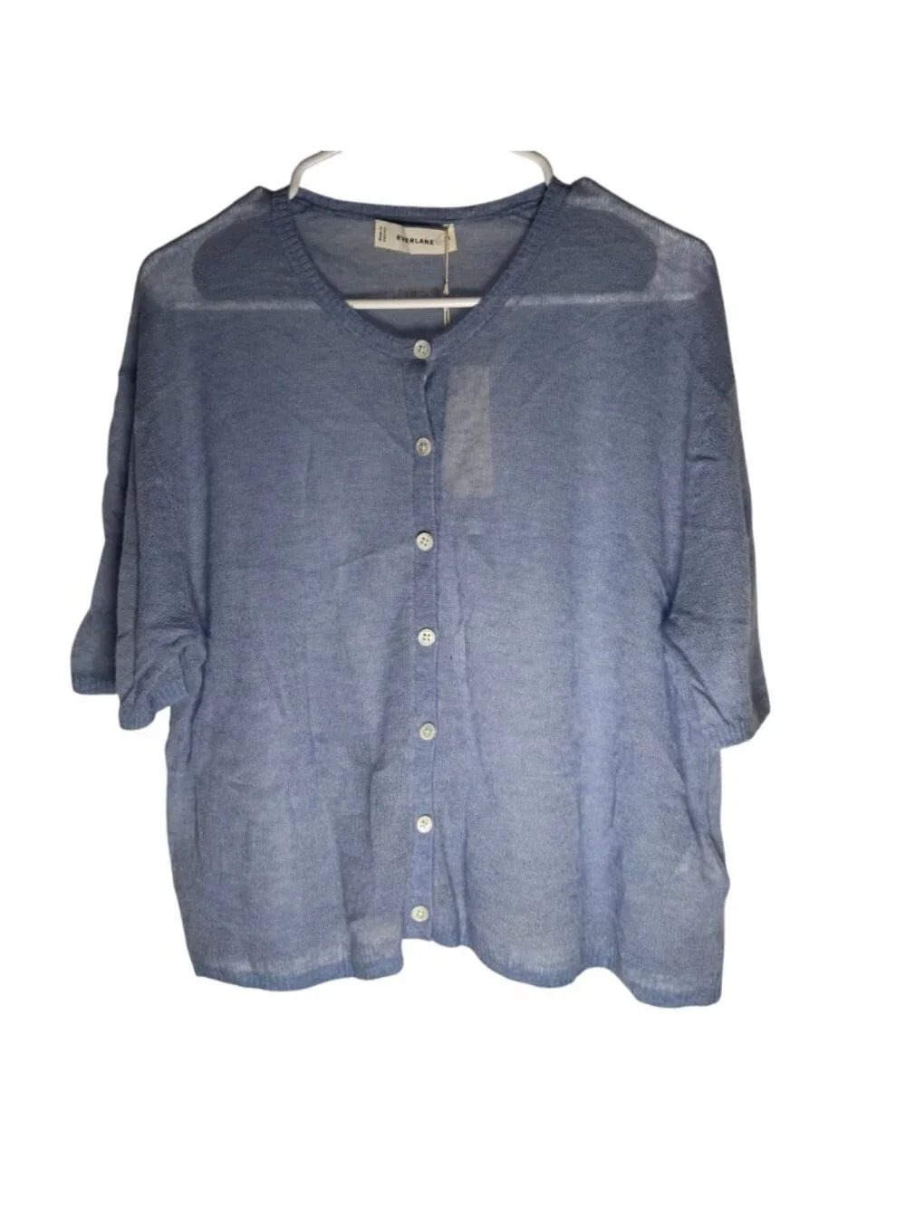 Everlane The Air Alpaca Short Sleeve Cardigan Soft Blue Size XL NWT